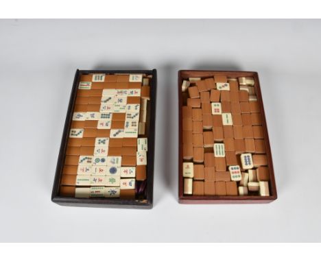 Two boxed Mahjong sets in wooden cases. (2)