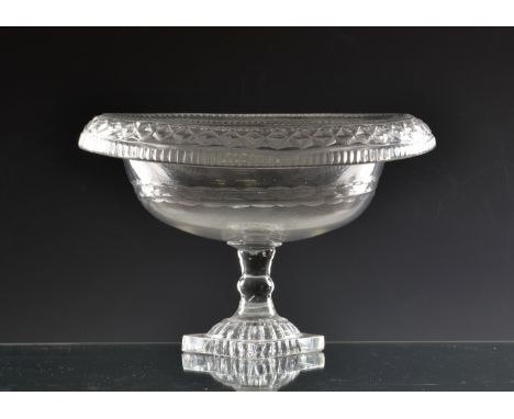 A good Irish cut glass turnover bowl c.1810, oval bowl with a deep turnover rim cut with a band of repeat mitre cuts above a 