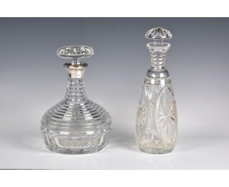 A Elizabeth II silver mounted ships decanter C J Vander Ltd., London 1966, the prismatic cut body over panel basal cutting, s