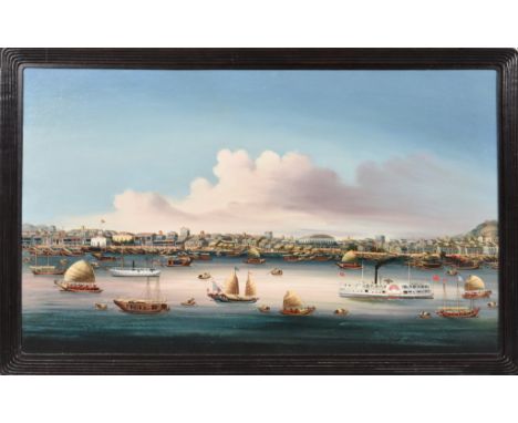 Anglo-Chinese School (late 19th century) Cantonoil on canvas, unsigned, in a reeded ebonised frame (probably original)16¾ x 2