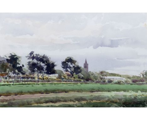 David K. Taylor (Australian, b.1941) 'Farmland at St Saviour'watercolour, signed lower right, titled to exhibition label vers