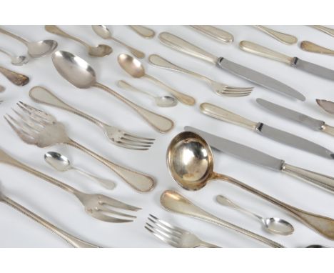 A Christofle silver plated part flatware set in the 'Perles' beaded pattern, to include eight dinner knives, 9½in. (24.2cm.),