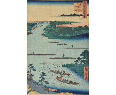 Utagawa Hiroshige (Japanese, 1797-1858) three woodblock prints, including Tama River in Musashi Province, from the series 'Th