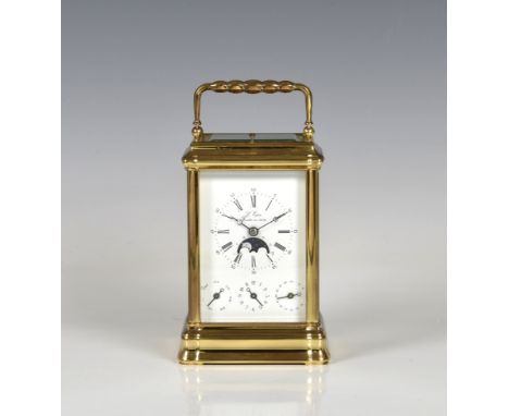 A good repeating, half hour striking gilt brass carriage clock by L'Epee the Roman enamel dial signed 'L'Epée Fondée en 1839'