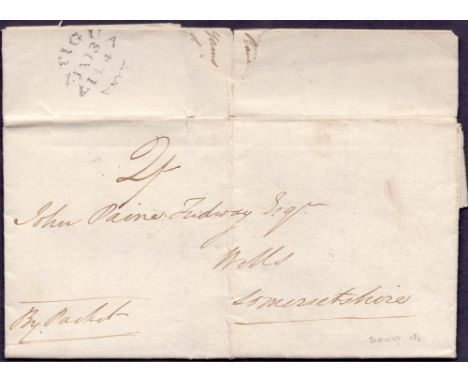 POSTAL HISTORY : ANTIGUA, 1834 entire sent by packet and addressed Wells, Somerset. An interesting and historical corresponde