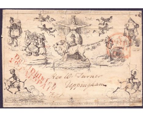 GREAT BRITAIN POSTAL HISTORY : 1840 Fores Comic No1. A superb genuinely used example from Dulwich to Uppingham 11th Sept 1840