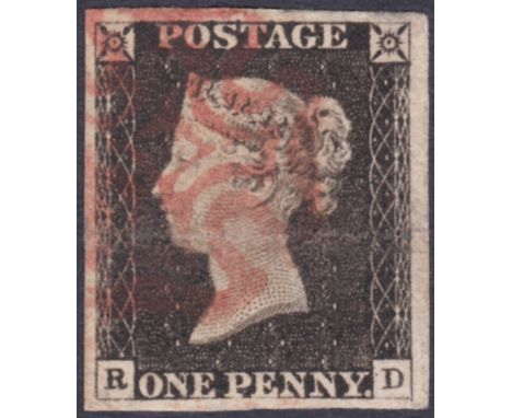 STAMPS GREAT BRITAIN : PENNY BLACK Plate 2 lettered (RD), 4 large margins, light horizontal crease, SG 2