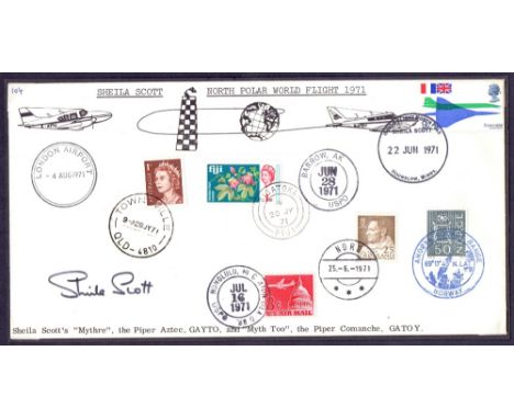Airmail Cover : AUSTRALIA, 1971 Shelia Scott World flight via the North Pole. Cover carried &amp; signed by Sheila Scott on h