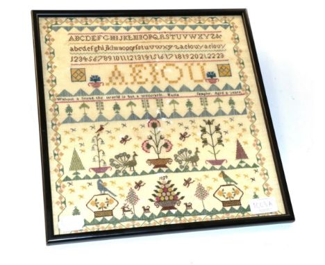A George IV sampler 'Marin.. aged 9 years (a.f.), with a George IV silhouette, dated 1828 (2)