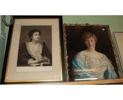 British School, portrait thought to be of Queen Alexandra (wife of Edward VII) and a Victorian signed engraving (2)