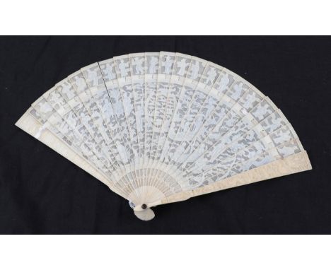 A fine Chinese carved Ivory brisé fan, circa 1790-1810, Qing Dynasty, the twenty-one inner sticks and two guards of wedge sha