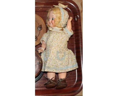 Armand Marseille 323 googley eyed bisque head doll, with sleeping blue eyes, closed mouth, painted eyelashes, blond wig, with