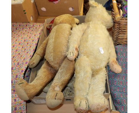 Possibly Farnell seated rabbit, another smaller, cotton plush curly teddy bear with jointed body, glass eyes, cotton pads and