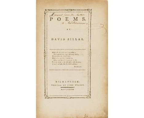 Scottish poetry.- Sillar (David) Poems, first edition, presentation copy from the author, first sig. loose, some spotting, li