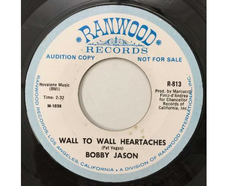 BOBBY JASON - WALL TO WALL HEARTACHES 7" (US PROMO - RANWOOD R-813). An original US styrene promo 7" pressing of Wall To Wall