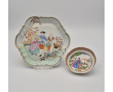 Ω THREE PIECES OF CHINESE EXPORT ‘EUROPEAN-SUBJECT’ PORCELAIN, QING DYNASTY, QIANLONG PERIOD清 乾隆 外销西洋人物紋瓷器一組 三件Comprising: ‘L