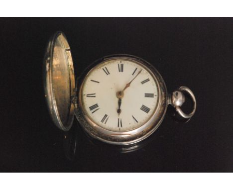 A George III hallmarked silver key wind pair cased pocket watch, Roman numerals to white enamel dial, fusee movement inscribe