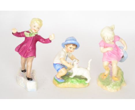 Three Royal Worcester Freda Doughty figurines comprising January 3452, March 3454 and September 3457, all with black printed 