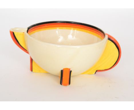 A Clarice Cliff Odilon shape sauce boat circa 1932 hand painted with graduated bands in black, red, orange and yellow, Bizarr
