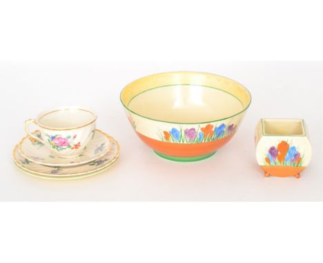 A collection of assorted Clarice Cliff comprising a Crocus pattern footed bowl, diameter 20cm, a Crocus pattern Bon Jour shap