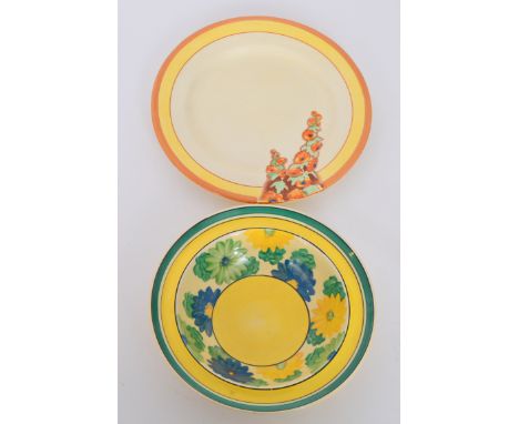 A Clarice Cliff fruit bowl in the Sungay pattern, circa 1933 hand painted with a band of stylised flowers and foliage between