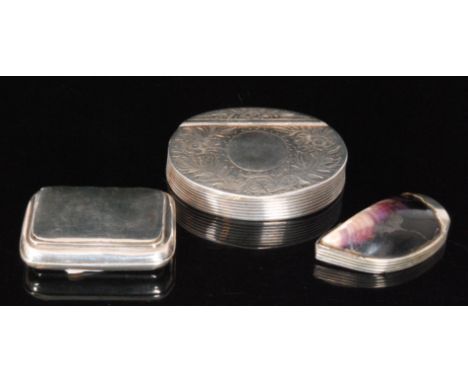 A George III hallmarked silver snuff box, the cushion shaped box with hinged lid and gilt interior, London 1806, JB and JM 1.