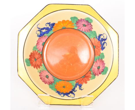 A large Clarice Cliff Gayday pattern octagonal bowl circa 1930, hand painted to the interior with a band of stylised flowers 