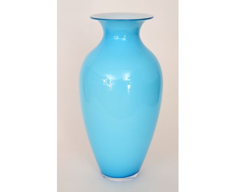 A large contemporary Italian Murano glass vase by C. Nason of shouldered ovoid form with an everted rim, cased in pale blue c