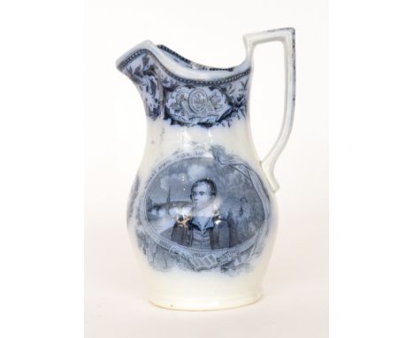 A 19th Century 'Centenary of Burns' jug transfer decorated with a portrait of Robert Burns to one side and a landscape rounde