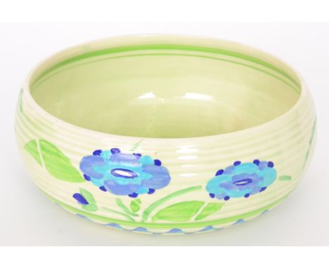A Clarice Cliff Braidwood shape 632 bowl circa 1935, hand painted with a band of stylised flowers and foliage above a dash li