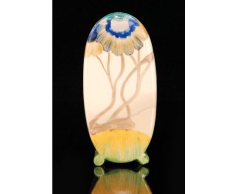 A Clarice Cliff Viscaria Bon Jour shape sugar sifter circa 1934, hand painted with a stylised tree landscape in tonal blue an