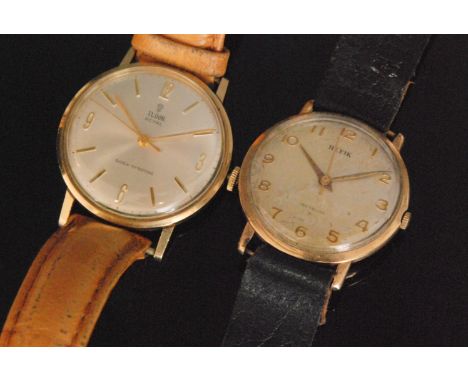 A mid 20th Century 9ct gentleman's Tudor Royal manual wind wristwatch, the circular silvered dial with Arabic numerals and ba