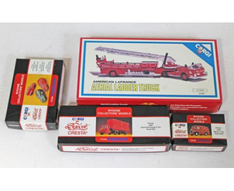 A group of four Corgi boxed model vehicles comprising Aerial Ladder Truck and three Bygone Collectors' Models.