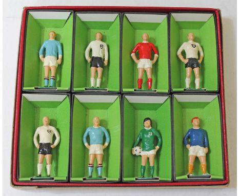 A boxed set of eight Keymen Football Series handpainted diecast model footballers. CONDITION REPORT - very good, minor wear o