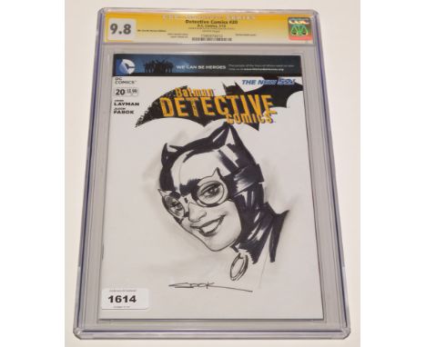 Detective Comics: The New 92! No. 20, variant cover, with original signed sketch of Catwoman by Ryan Sook, CGC slabbed and gr
