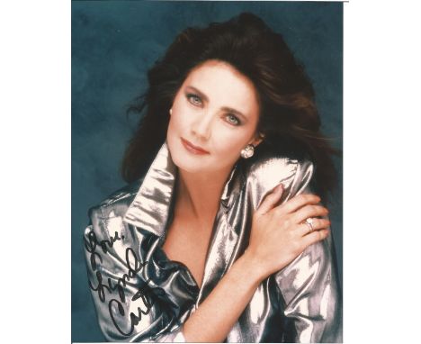 Lynda Carter signed 10 x 8 inch colour photo. American actress, singer, and beauty pageant titleholder who was crowned Miss W