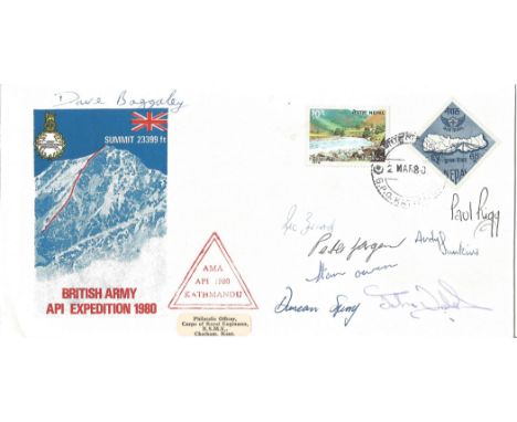 British Army 1980 Mountaineering Team Kathmandu multi signed cover. Good condition. All autographs come with a Certificate of