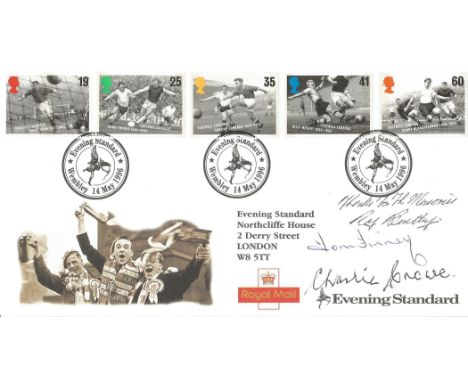 Roy Bentley, Tom Finney and Charlie Crowe signed commemorative cover. Post marked 14th May 1996. This lovely item comes addre