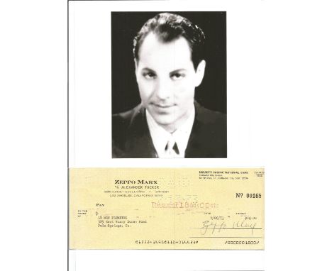 Zeppo Marx signed cheque. February 25, 1901 - November 30, 1979 was an American actor, comedian, theatrical agent, and engine