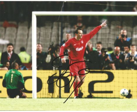 Dietmar Hamann 10 x 8 inch coloured Signed Photo Pictured in Action Playing for Liverpool. Good condition. All autographs com