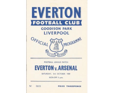 Football vintage programme Everton v Arsenal League Division One 3rd October 1959. Good condition. All autographs come with a