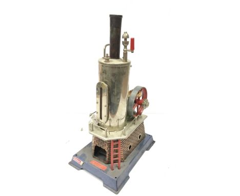 WILESCO D45 Vertical Steam Engine driving a single cylinder on a Blue Base - missing Burner otherwise appears Excellent with 