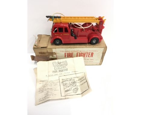 Triang Minic (New Zealand) Fire Fighter: plastic push 'n' go friction drive model with extendable ladder, 5 x plastic firefig