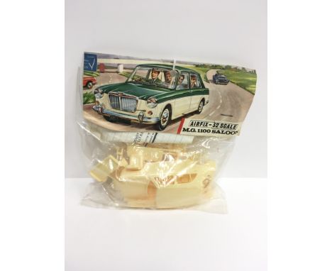 Airfix 1/32 scale Model Car Series MG 1100 Saloon, first issue cream plastic variant. Appears M/ unopened with VG type 3 (196