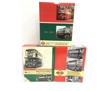 Three EFE Exclusive First Editions London Transport Museum bus sets: Set 6 RML 2296 & RML 2309; Routemaster Prototypes Set 12
