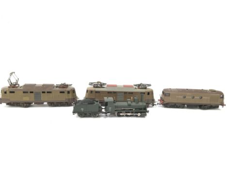 RIVAROSSI 3 x Italian Railways Brown Locomotives and a SNCF Green  0-6-0 - an early E424 O/H Electric BO BO (with replacement