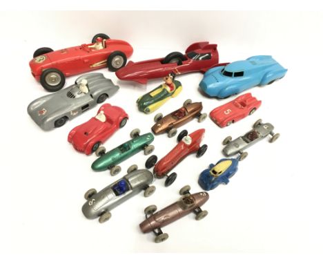 Quantity of assorted plastic racing cars by Ingap (Italy), Triang and others, includes Kenner Laker Special and a Disney Goof