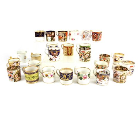 Collection of 26 Derby coffee cans, most dated 1800 to 1815 with Derby red crown, cross swords and “D” mark to base, three la