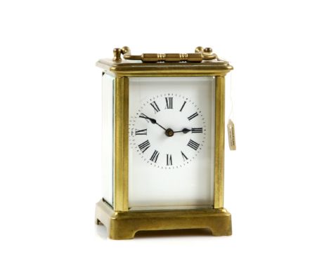 French brass and four glass carriage clock with lever movement, by R &amp; Co., Paris,  16cm .    