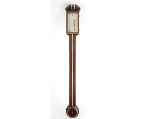 19th century mahogany satinwood cross-banded stick barometer by D. Orlelli of Marlborough, 93cm.    Appears to be working, bu